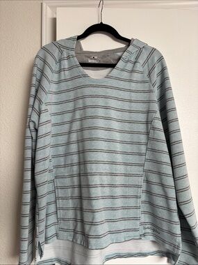 Light Blue Striped Hooded Pullover Sweatshirt